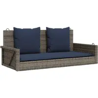 vidaXL Banc à bascule avec coussins Gris 119x56x48 cm Poly rotin