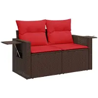 vidaXL Canapé de jardin avec coussins 2 places brun poly rotin