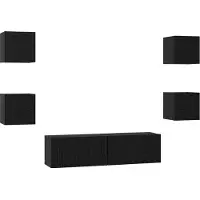 vidaXL Ensemble de meubles TV 6 pcs Noir imitation chêne Matériau dérivé du bois