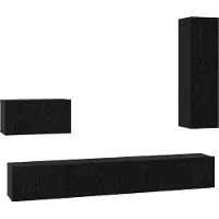 vidaXL Meuble TV mural , 4 pièces, noir, aspect chêne, aggloméré