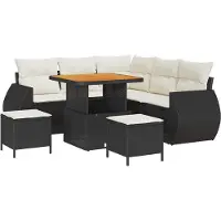 vidaXL Ensemble de canapés de jardin , 8 pièces, 7 places, noir et crème