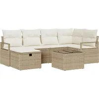 vidaXL Ensemble de salon , 7 pièces, couleur beige et crème, en résine tressée (poly-rattan), capacité de 6 personnes