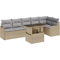 vidaXL Ensemble de canapés de jardin avec coussins (7 pièces), beige, en rotin synthétique