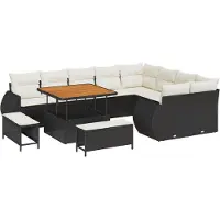 vidaXL Ensemble de canapé de jardin avec coussins 12 pcs noir et crème