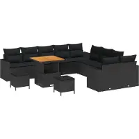 vidaXL Ensemble de canapé de jardin avec coussins 17 pcs noir poly rotin