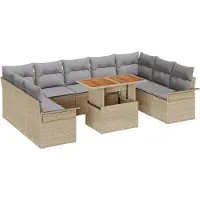 vidaXL Ensemble de canapé de jardin avec mémoire 10 pcs Beige Poly Rattan