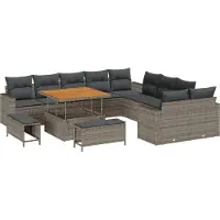 vidaXL Ensemble de canapés de jardin avec coussins, 17 pièces, gris, en polyrotin