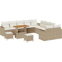 vidaXL Ensemble de canapés de jardin avec coussins, 17 pièces, beige et crème, en polyrotin