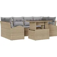 vidaXL Ensemble de canapé de jardin avec coussins avec mémoire 7 pcs Beige Poly Rattan