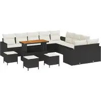 vidaXL Ensemble de canapé de jardin avec coussins 18 pcs noir et crème poly rotin