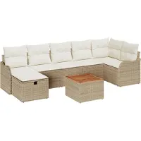 vidaXL Ensemble de canapé de jardin avec coussins avec mémoire 8 pcs Beige Poly Rattan