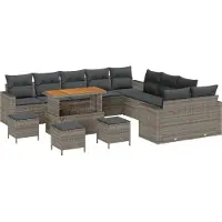 vidaXL Ensemble de canapés de jardin avec coussins, 18 pièces, gris, en polyrotin