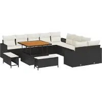vidaXL Ensemble de canapé de jardin avec coussins 17 pcs noir et crème poly rotin