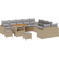 vidaXL Ensemble de canapés de jardin avec coussins (17 pièces), beige et gris clair, en polyrotin