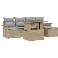 vidaXL Ensemble de canapé de jardin avec mémoire 6 pcs Beige Poly Rattan