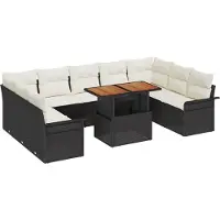 vidaXL Ensemble de canapé de jardin avec mémoire 10 pcs noir poly rotin