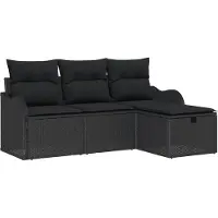 vidaXL Ensemble canapé de jardin avec coussins 4 pièces Noir Poly-rotin