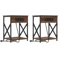 vidaXL Table de nuit avec station de chargement 2 pcs Chêne marron