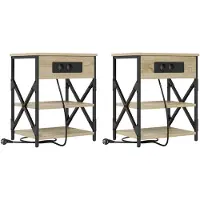 vidaXL Table de nuit avec station de chargement Chêne sonoma