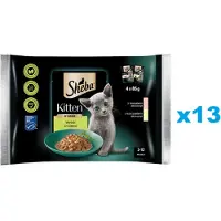 Sheba Kitten choice of flavours sachets 52x85 g d'aliment complet humide pour chaton en morceaux de sauce avec : saumon, poulet