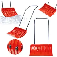 Kadax Pelles à neige "Cances", pelle à neige large avec roues, pelle avec poignée en métal, rouge