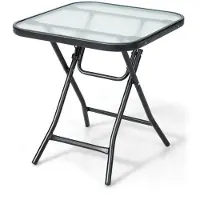 Coast Petite table de bistrot, table d'appoint pliante, table de jardin carrée 46,5x46,5x42cm, table basse avec plateau en verre trempé, table de balcon pour terrasse, balcon, jardin