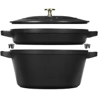 Staub Set de casseroles, 2 pcs | rond | fonte | noir