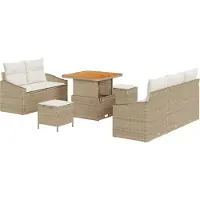 vidaXL Ensemble de salon de jardin , 8 pièces, 7 places, couleur beige