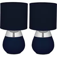 Relaxdays Lampe de table , lot de 2, pied en métal, abat-jour en tissu, culot E14, H x P : 32 x 18 cm, lampe de chevet avec câble, bleu/argent