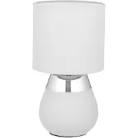 Relaxdays Lampe de table , pied en métal, abat-jour en tissu, culot E14, H x P : 32 x 18 cm, lampe de chevet avec câble, chambre à coucher, gris/argent