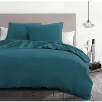 HOME LINGE PASSION parure de lit 3 pièces microfibre, 82 g - 220 x 240 cm - bleu canard