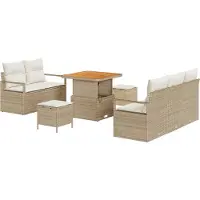 vidaXL Ensemble de salon de jardin , 8 pièces, 7 places, couleur beige