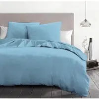 HOME LINGE PASSION parure de lit 3 pièces en microfibre, 82 g - 220 x 240 cm - Bleu ciel