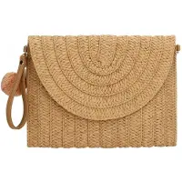 OEM Sac à main bordeaux-marron, été, voile, sac à bandoulière, tissé, rotin, femme, taille unique, marron clair