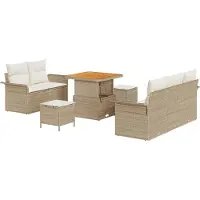 vidaXL Ensemble de salon de jardin , 8 pièces, 7 places, beige et crème