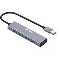 Deltaco UH-738 USB-A Hub, 4 ports (USB-A, 4 ports), Station d’accueil + hub USB, Gris