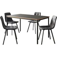 En.casa Ensemble de salle à manger 'Lindesberg' 5 pièces 1 table avec 4 chaises revêtement velours pieds acier gris foncé