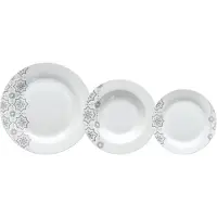 OEM Service de table pour 6 personnes, 18 pièces, en porcelaine, blanc et argent