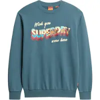 Superdry Homme Sweat ras du cou à Motif Travel Postcard Bleu Taille: S