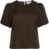 Vila Ellette 2/4 Satin Puff Top Short Sleeve T-shirt Marron 44 Femme