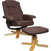 Mendler Fauteuil relax M56, Fauteuil TV avec pouf Ottomane, similicuir bois d'eucalyptus rouge-brun