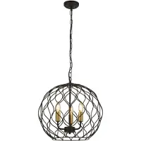 Searchlight Finesse Lampe à suspendre 3 flammes ronde 41cm noire avec douille dorée