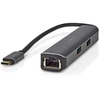 Nedis Adaptateur USB multi-ports - 5 en 1 - USB 3.2 Gen 1 - USB-C mâle - Sortie HDMI / RJ45 femelle / 3x USB-A femelle - 5 Gbps - 0.20 m - rond - plaqué or - PVC - anthracite - Boîte