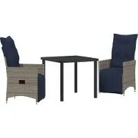 vidaXL Ensemble table et chaises avec coussins 3 pièces Gris Rotin PE