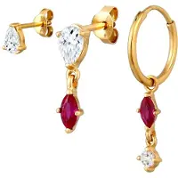 Elli Boucles d'oreilles or / rouge rubis / transparent