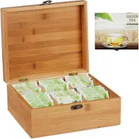 Relaxdays Boîte coffret à thé, Accessoires de thé, Marron