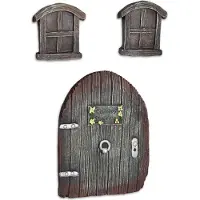 Relaxdays Porte de fée pour le jardin, lot de 3, fenêtre de fée, décoration en forme de tronc d'arbre, résistante aux intempéries, décoration d'arbre à suspendre, Fairy Door, marron