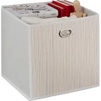 Relaxdays Panier de rangement en bambou, petit panier de salle de bain carré, panier d'étagère haut en tissu, dimensions : 31 x 31 x 31 cm, pliable, blanc