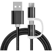 Reekin Chargeur 2 En 1 (Usb Micro & Type-C) - 1,0 Mètre (Noir-Nylon)