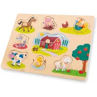 Woet Puzzle en bois ferme junior - - 9 pièces - Animaux multicolores naturels
